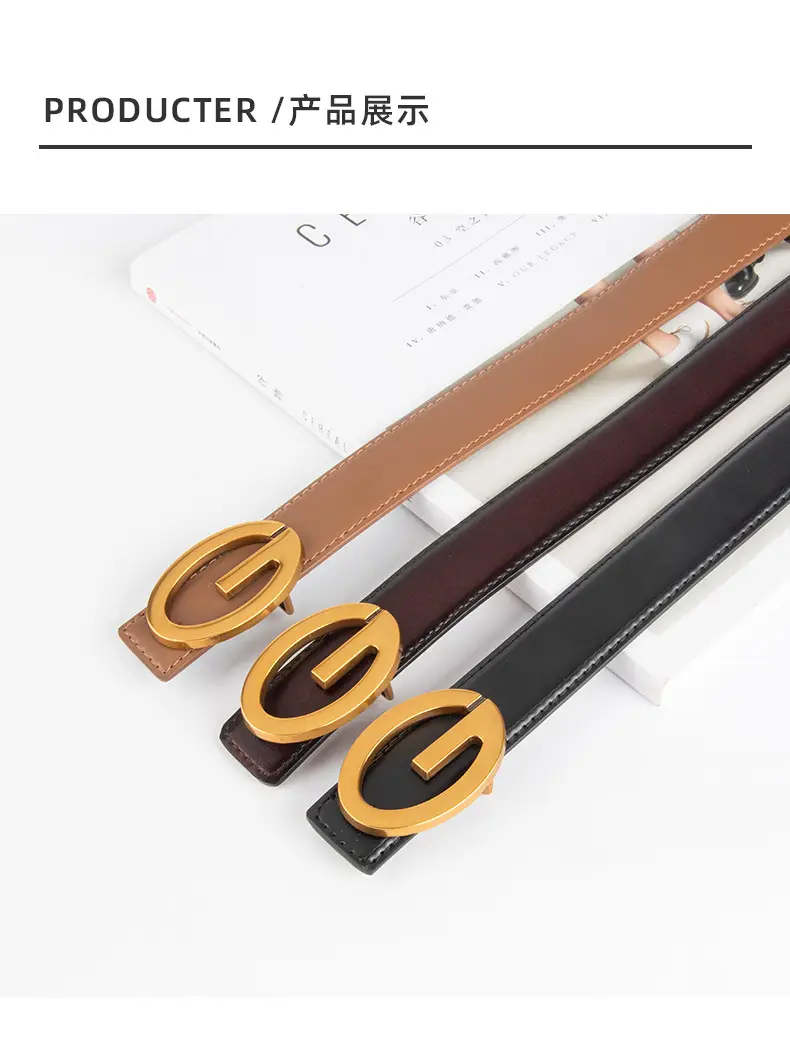 Pink Gold Buckle Women's Belt Genuine Leather — feature 10