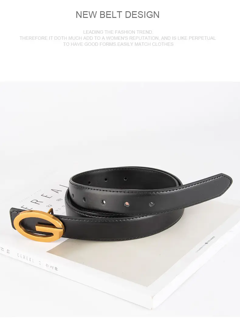 Pink Gold Buckle Women's Belt Genuine Leather — feature 11