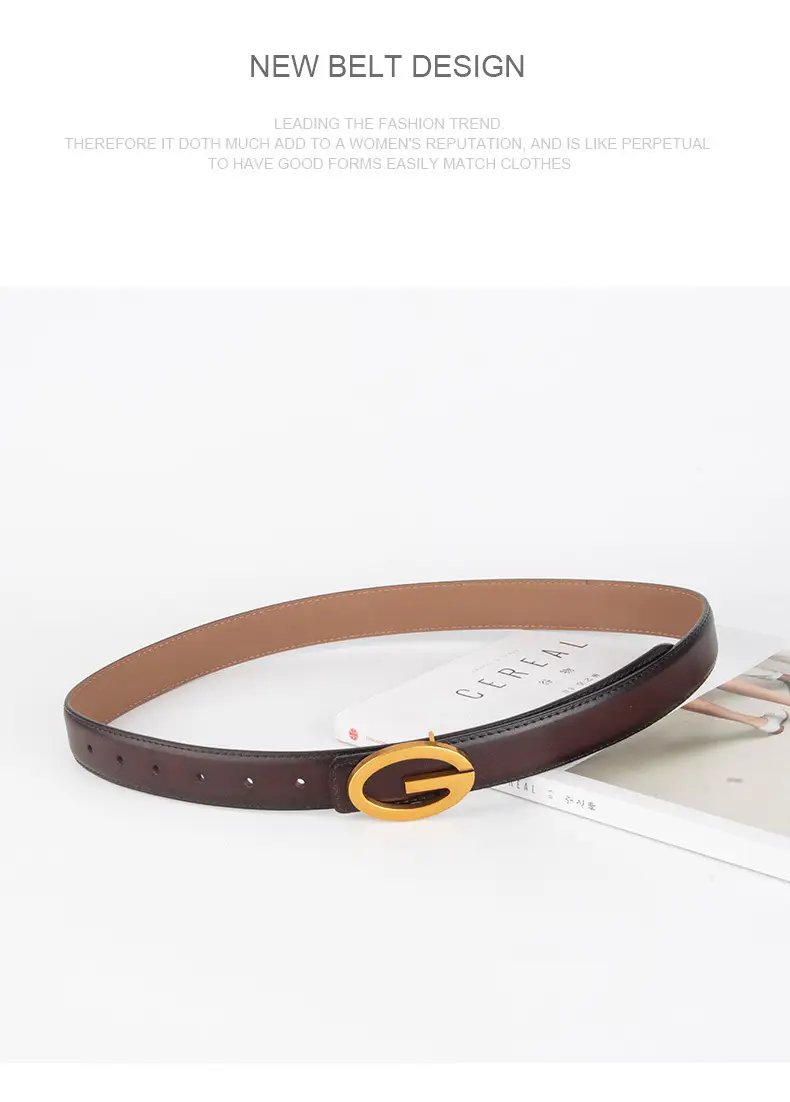 Pink Gold Buckle Women's Belt Genuine Leather — feature 13