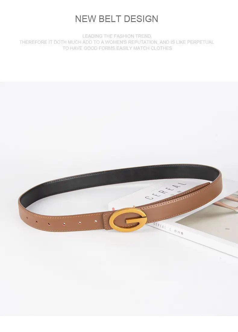 Pink Gold Buckle Women's Belt Genuine Leather — feature 14