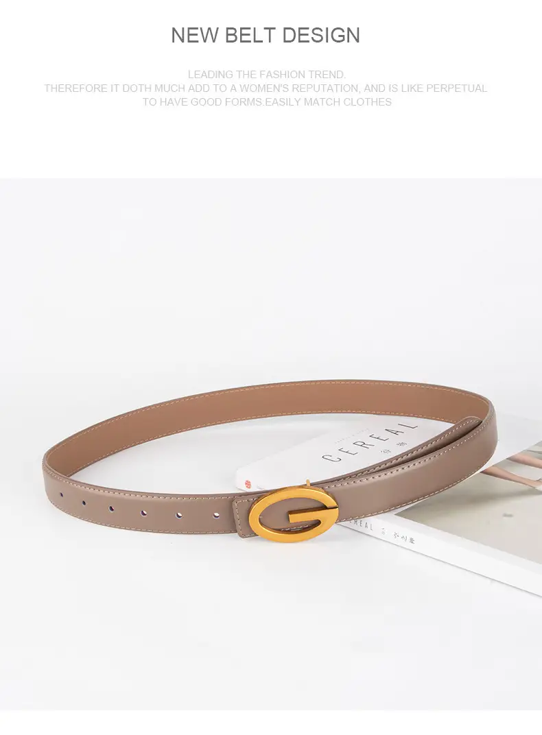 Pink Gold Buckle Women's Belt Genuine Leather — feature 15