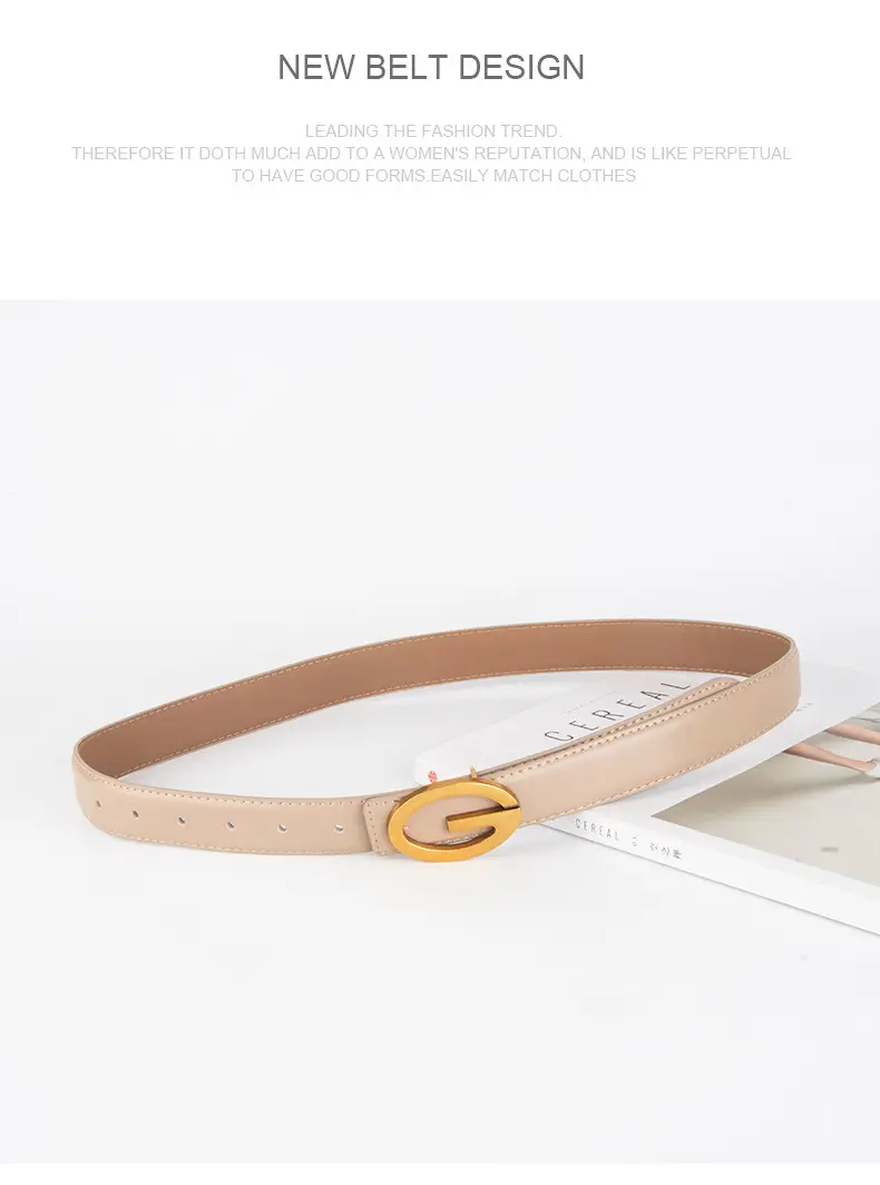 Pink Gold Buckle Women's Belt Genuine Leather — feature 16