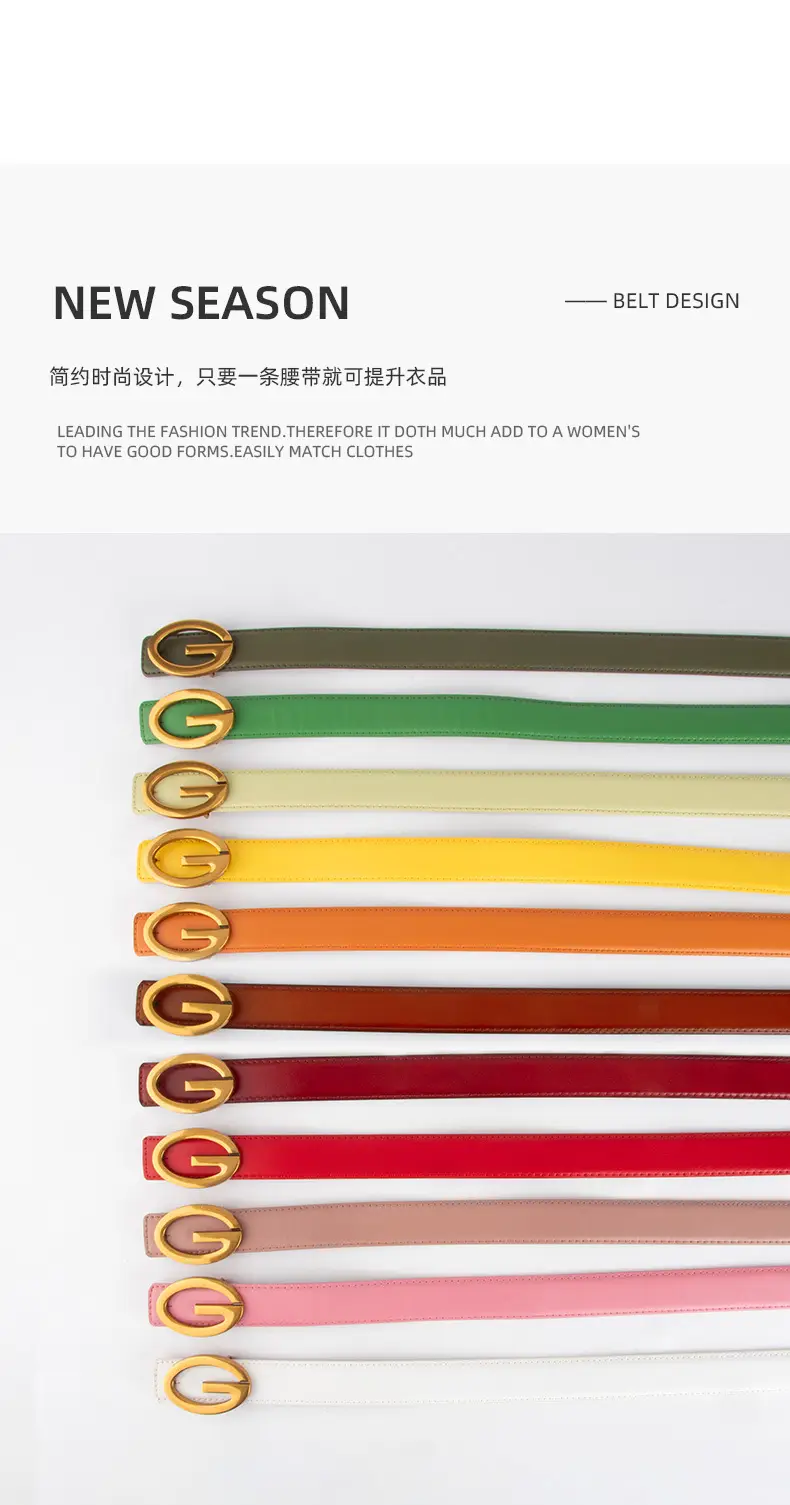Pink Gold Buckle Women's Belt Genuine Leather — feature 4