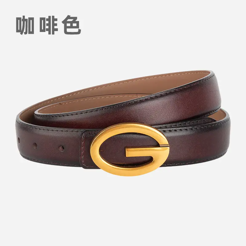Pink Gold Buckle Women's Belt Genuine Leather