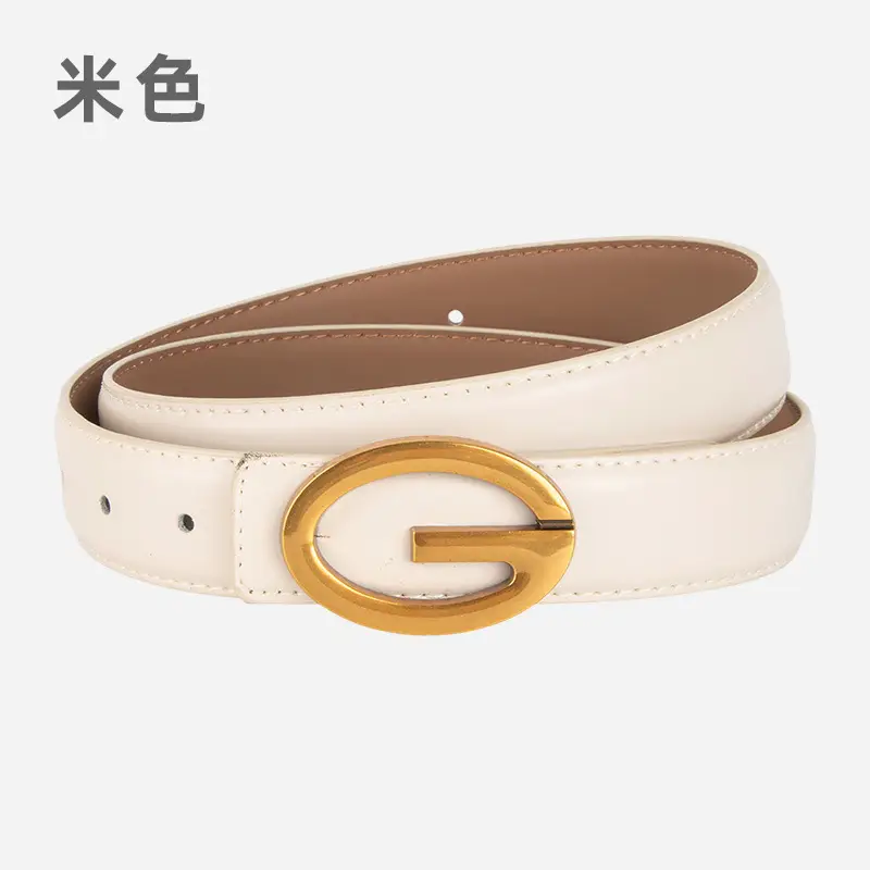Pink Gold Buckle Women's Belt Genuine Leather