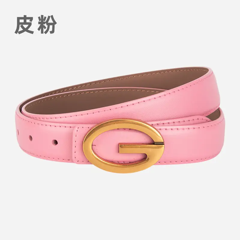 Pink Gold Buckle Women's Belt Genuine Leather