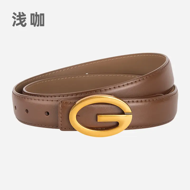 Pink Gold Buckle Women's Belt Genuine Leather