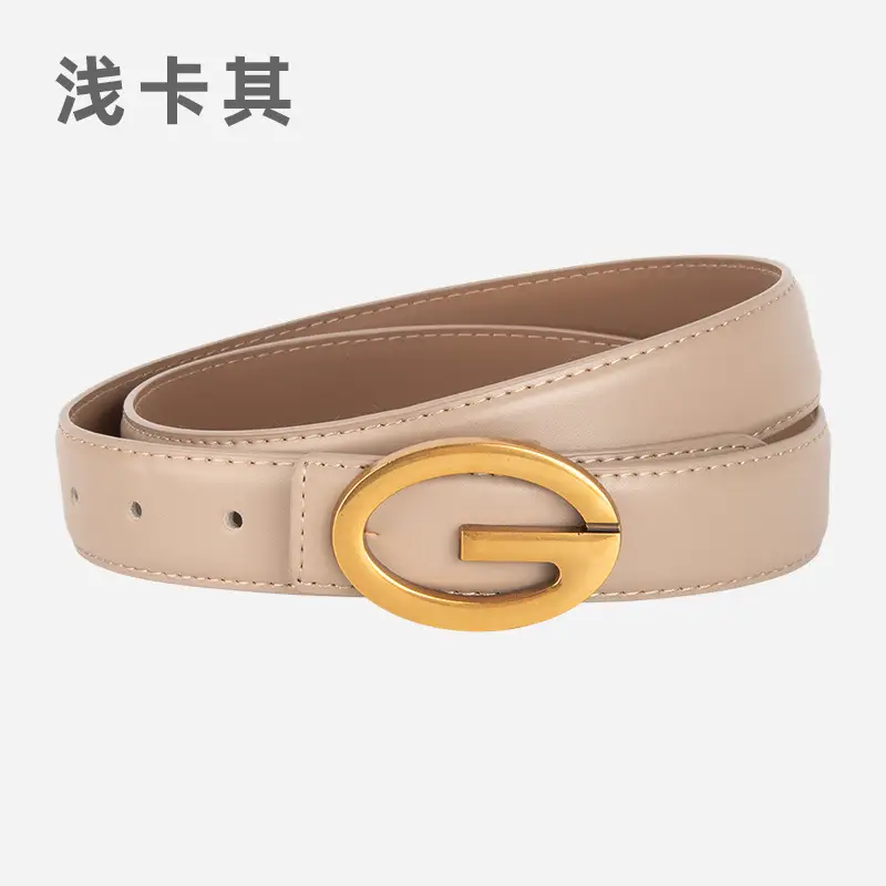 Pink Gold Buckle Women's Belt Genuine Leather