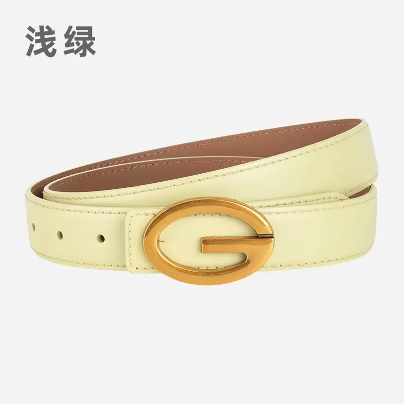 Pink Gold Buckle Women's Belt Genuine Leather