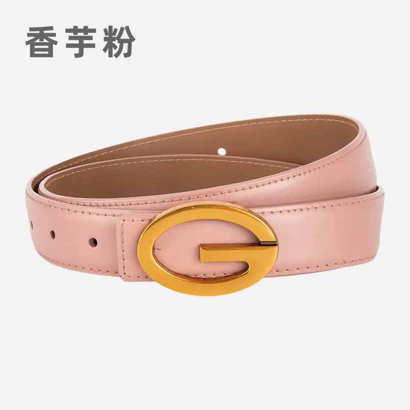 Pink Gold Buckle Women's Belt Genuine Leather