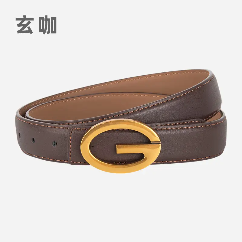 Pink Gold Buckle Women's Belt Genuine Leather
