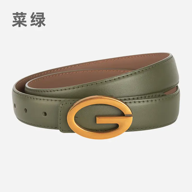 Pink Gold Buckle Women's Belt Genuine Leather