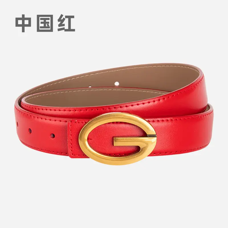 Pink Gold Buckle Women's Belt Genuine Leather