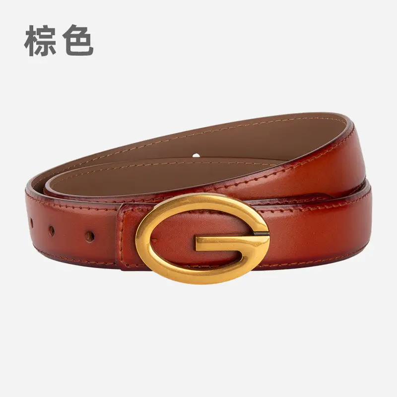 Pink Gold Buckle Women's Belt Genuine Leather