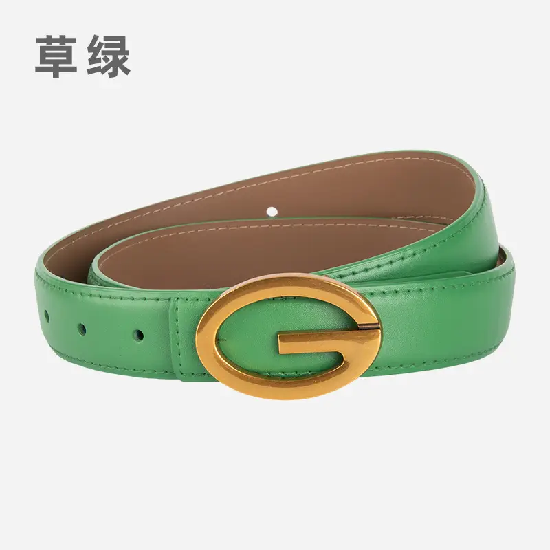 Pink Gold Buckle Women's Belt Genuine Leather
