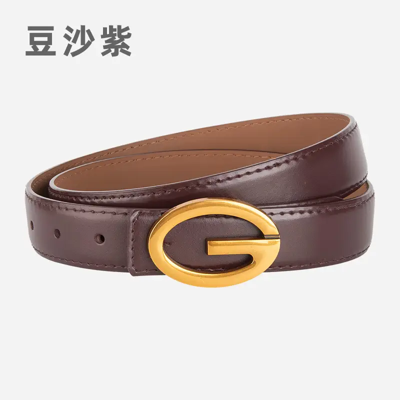 Pink Gold Buckle Women's Belt Genuine Leather