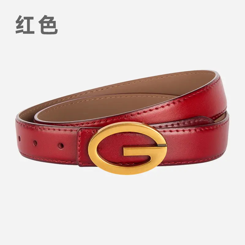 Pink Gold Buckle Women's Belt Genuine Leather