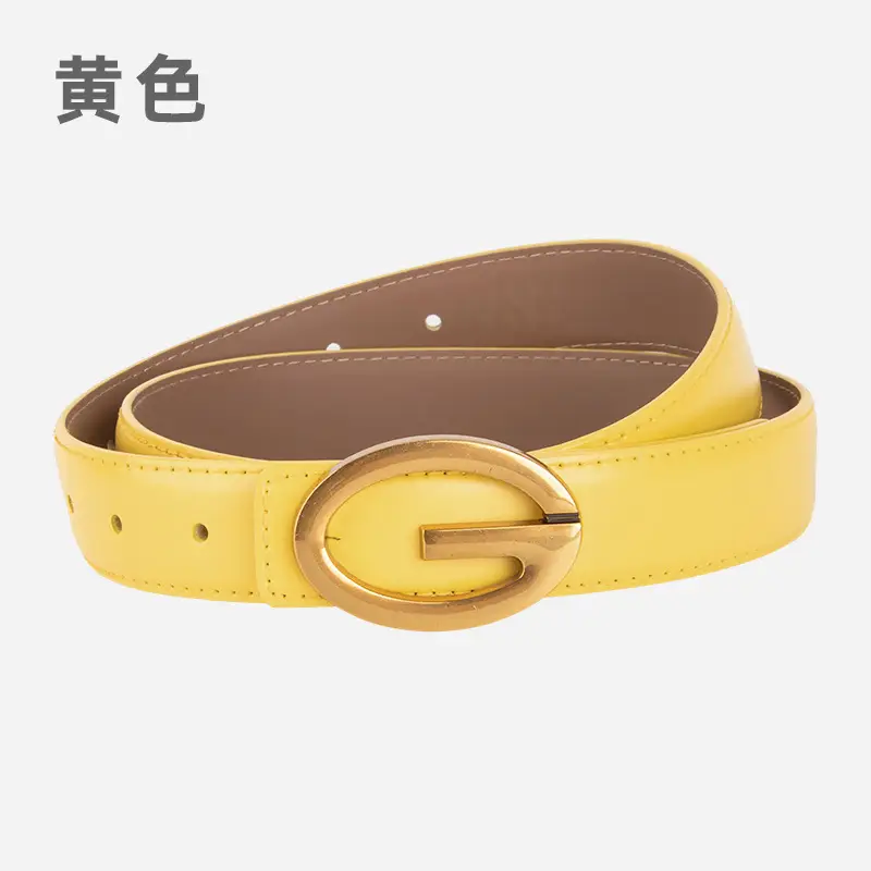 Pink Gold Buckle Women's Belt Genuine Leather