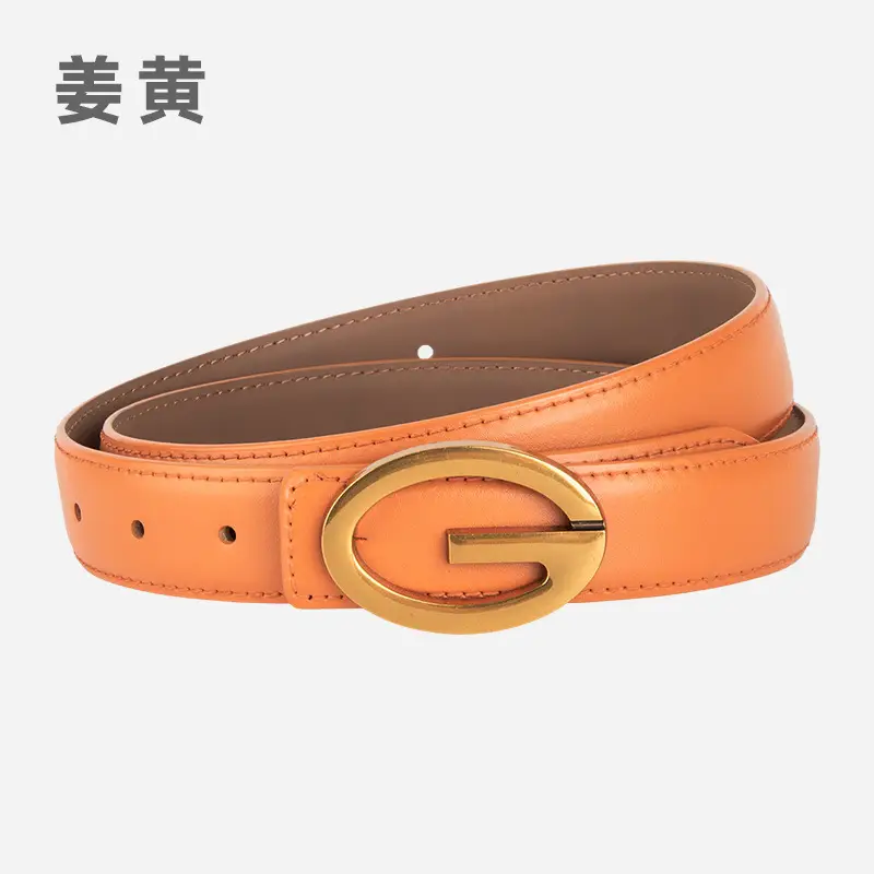 Pink Gold Buckle Women's Belt Genuine Leather