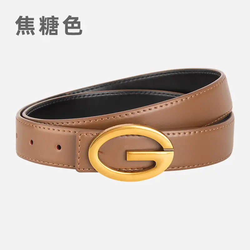 Pink Gold Buckle Women's Belt Genuine Leather