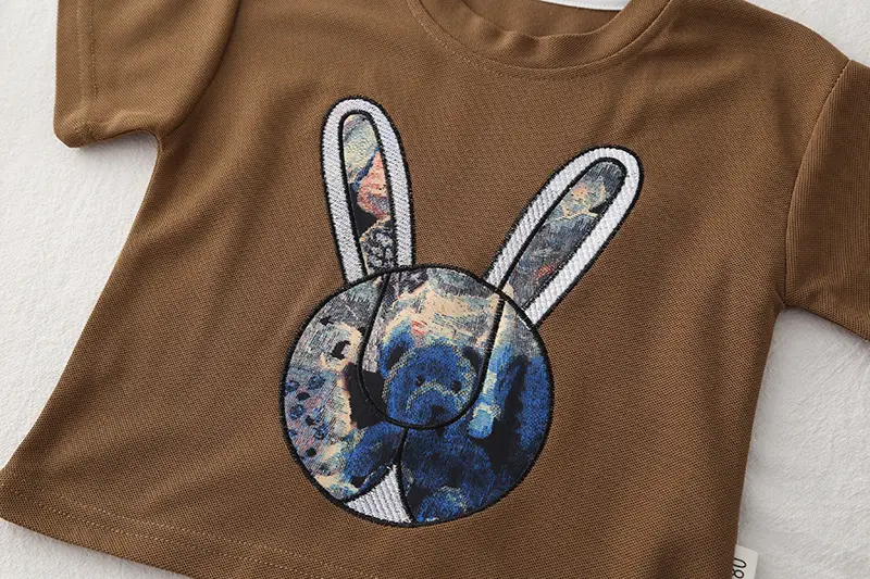 Kids Bunny Print 2Pc Suit Black Short Sleeve Summer Boys 2025 — feature 8