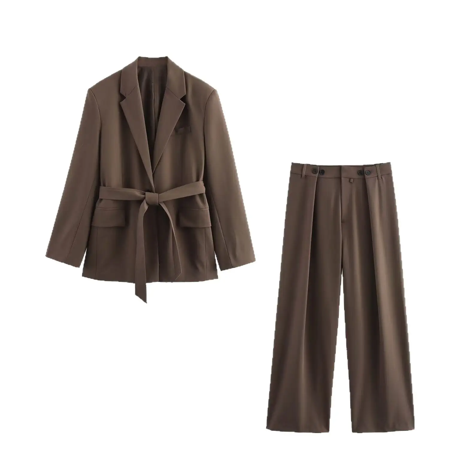 Brown Belted Suit Jacket for Women 2025 Spring New Style - Image 6