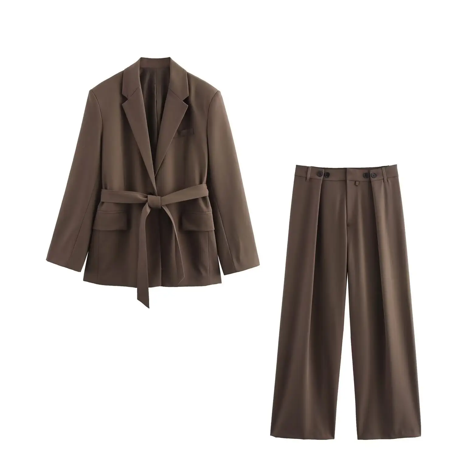 Brown Belted Suit Jacket for Women 2025 Spring New Style — feature 3