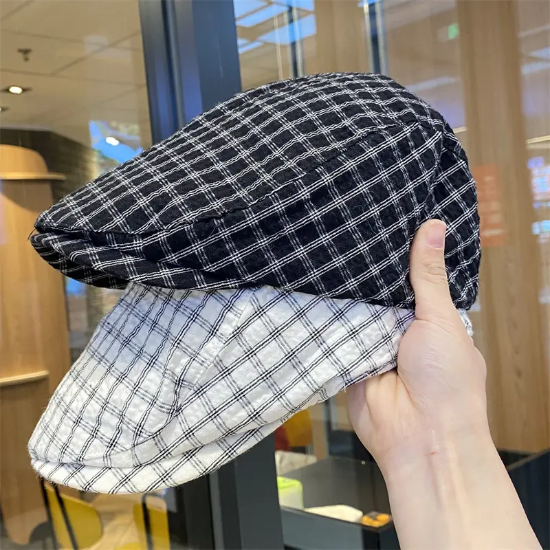 Blue Plaid Duck Tine Anti-Wearing Hat for Women — feature 1