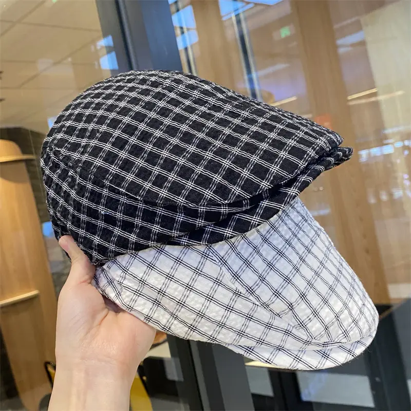 Blue Plaid Duck Tine Anti-Wearing Hat for Women — feature 2