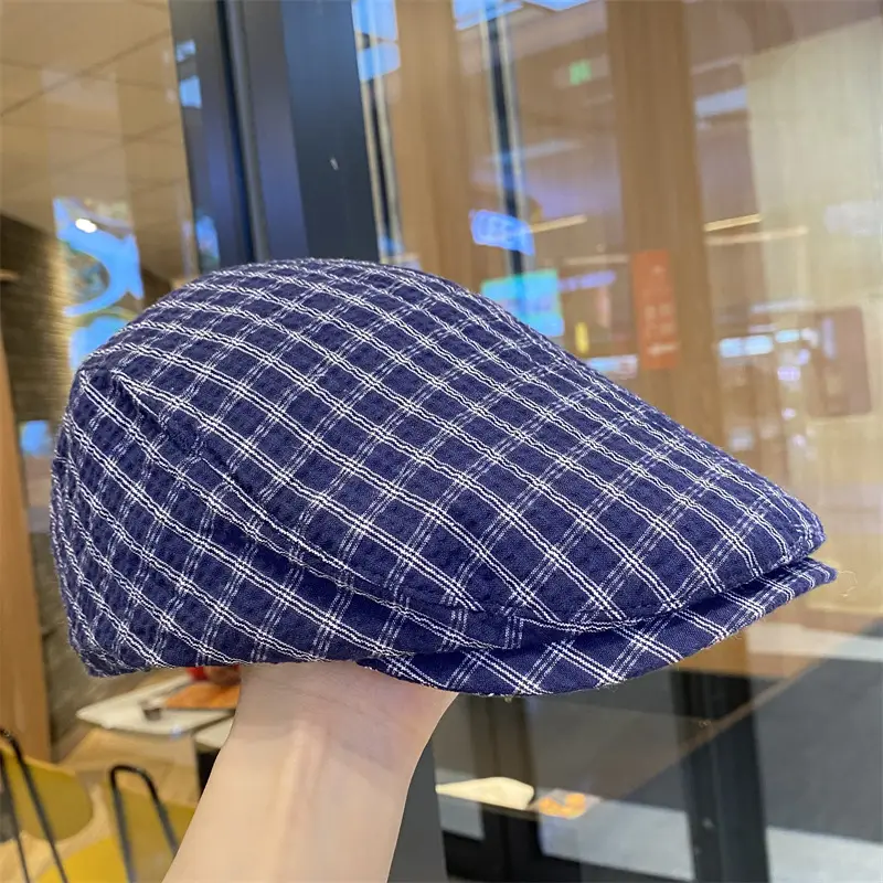 Blue Plaid Duck Tine Anti-Wearing Hat for Women — feature 4