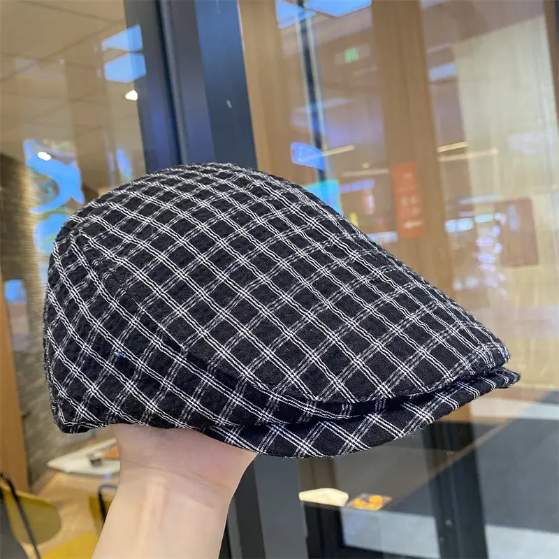 Blue Plaid Duck Tine Anti-Wearing Hat for Women — feature 5