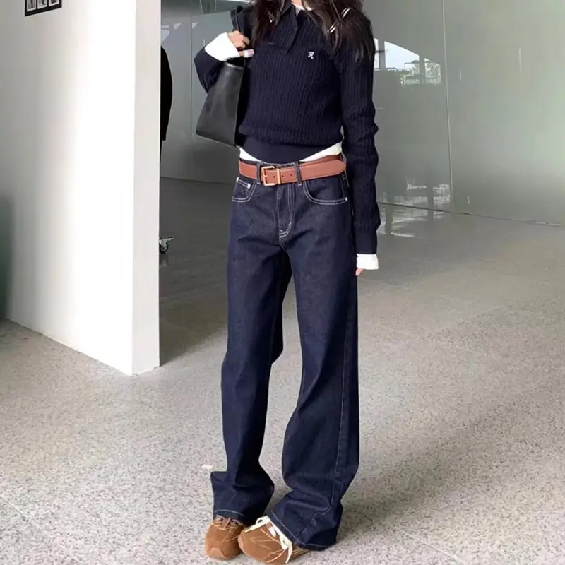 Dark Blue Wide Leg Jeans Unisex Baggy Style