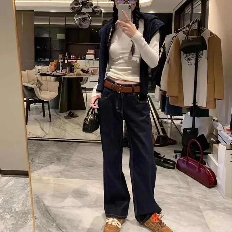 Dark Blue Wide Leg Jeans Unisex Baggy Style