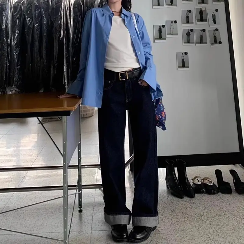 Dark Blue Wide Leg Jeans Unisex Baggy Style