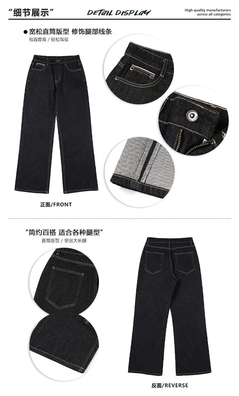 Dark Blue Wide Leg Jeans Unisex Baggy Style — feature 4