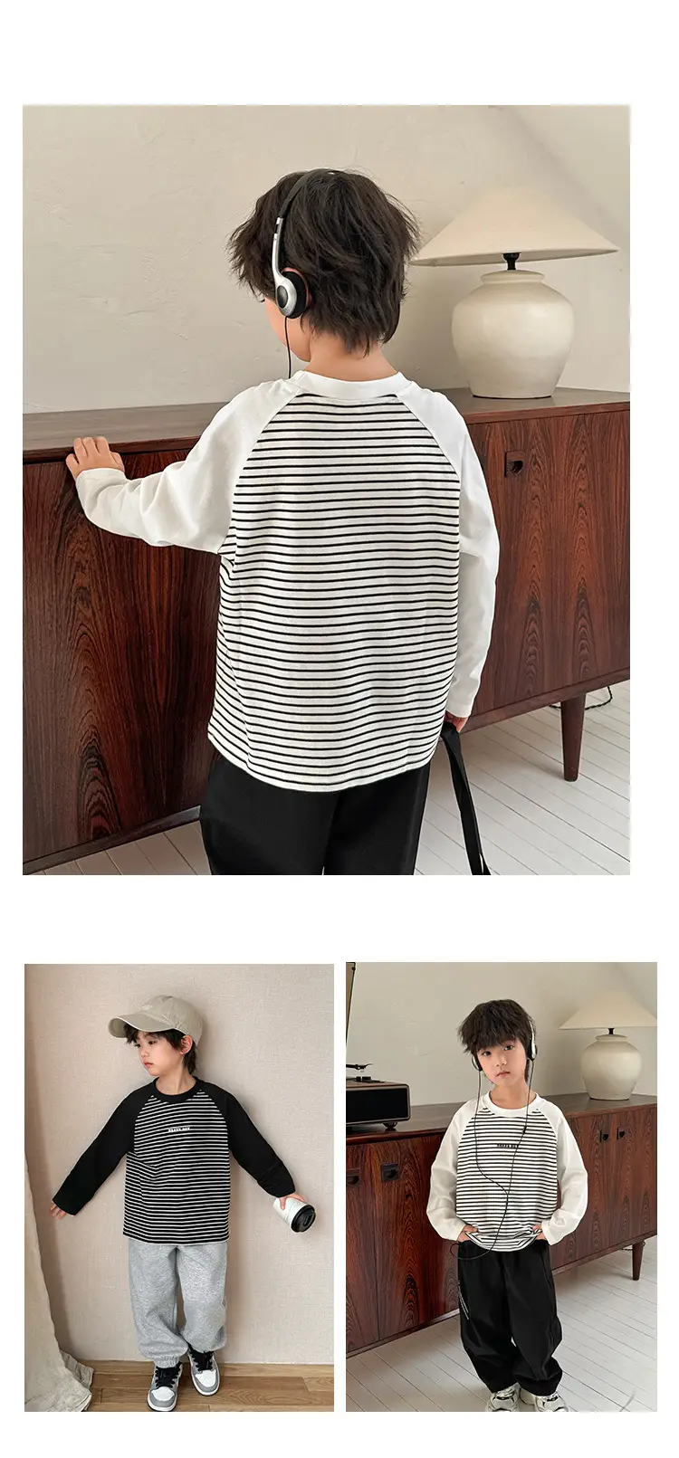 Haima Boys Striped Raglan T-Shirt Cotton Spring — feature 7