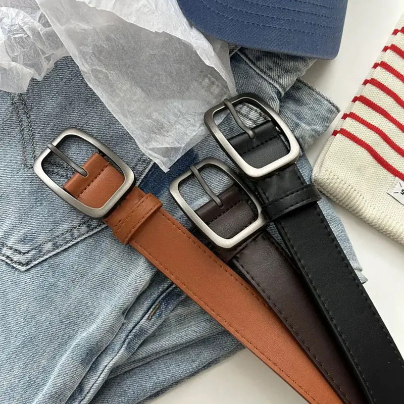 Wide Belt for Men Women Black Buckle Student Jeans