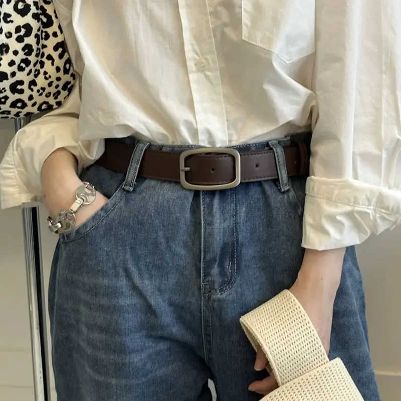 Wide Belt for Men Women Black Buckle Student Jeans