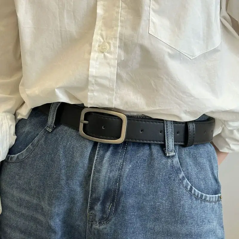 Wide Belt for Men Women Black Buckle Student Jeans