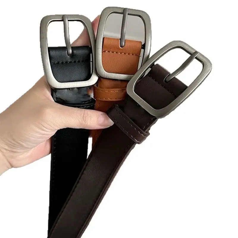 Wide Belt for Men Women Black Buckle Student Jeans