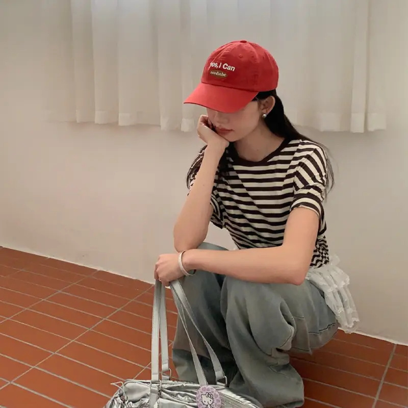 Women Korean Style Blue Baseball Cap with "Yes I Can" - Image 8