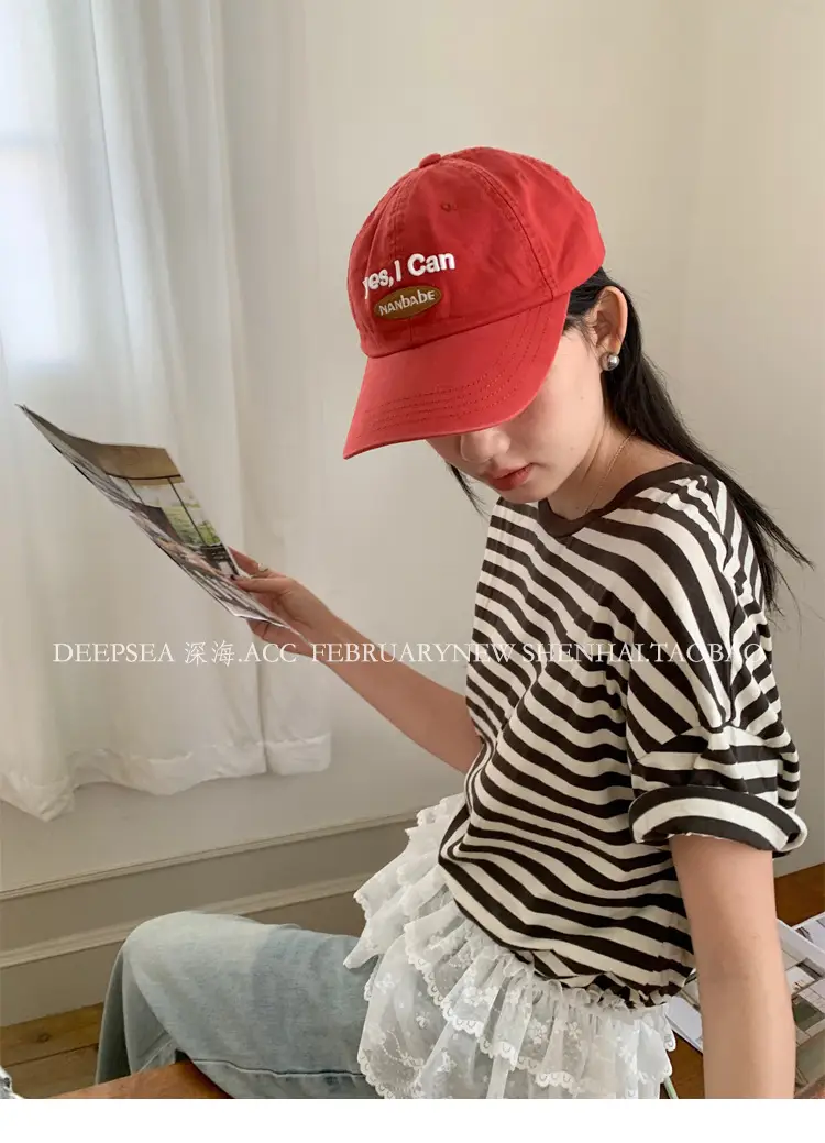 Women Korean Style Blue Baseball Cap with "Yes I Can" — feature 6