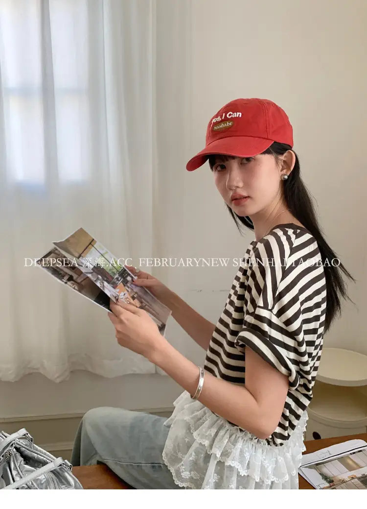 Women Korean Style Blue Baseball Cap with "Yes I Can" — feature 9