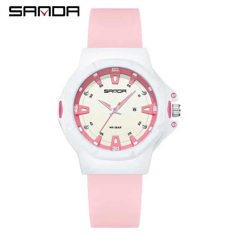 Pink Silicone Watch for Girls with Simple Calendar
