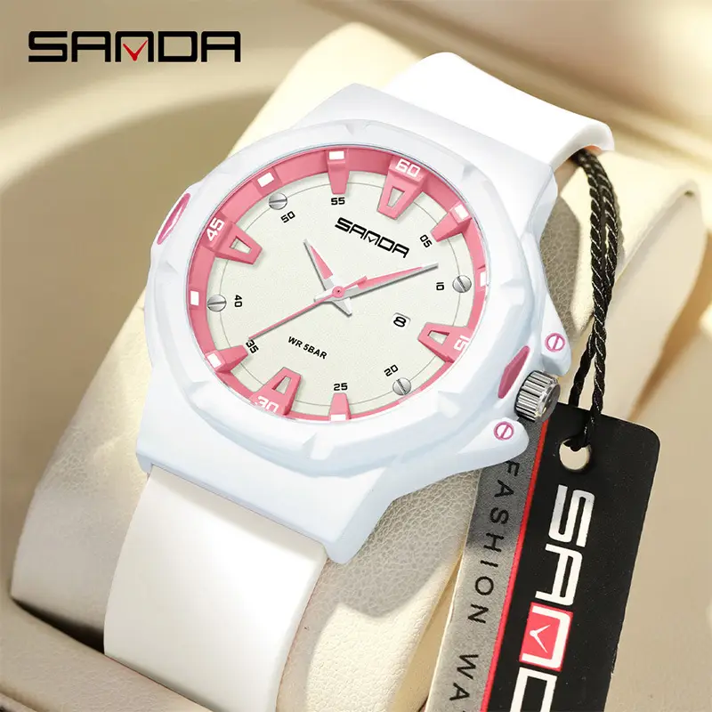 Pink Silicone Watch for Girls with Simple Calendar