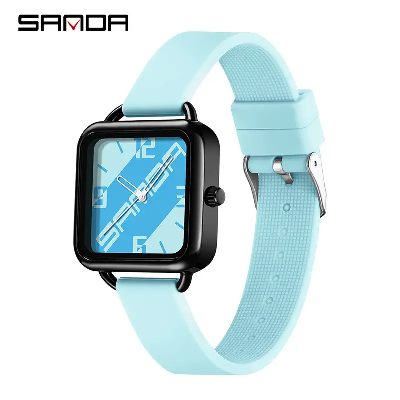 Sanda Green Silicone Analog Watch for Men Women Waterproof - Image 2