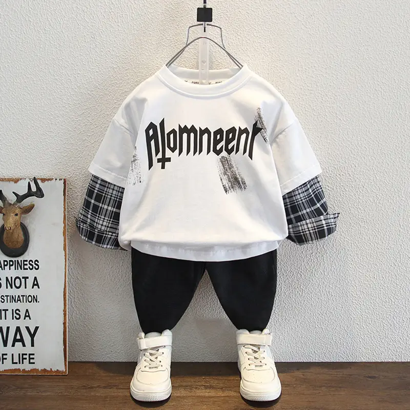Boys Cotton Long Sleeve T-Shirt Black Plaid