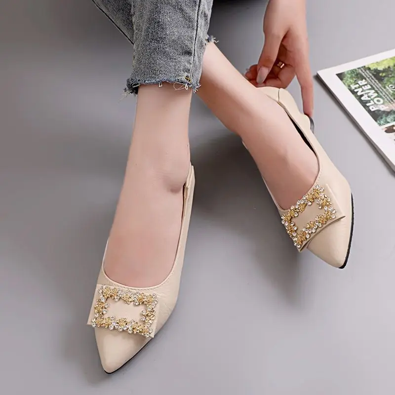 2026 Spring and Autumn New Pointed Toe Rhinestone Work Shoes Versatile Mid-Heel Chunky Heel Single Shoes Women's Shallow Commuting High Heels — feature 3