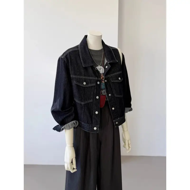 Women Denim Jacket Dark Blue Slimming Top Spring 2025