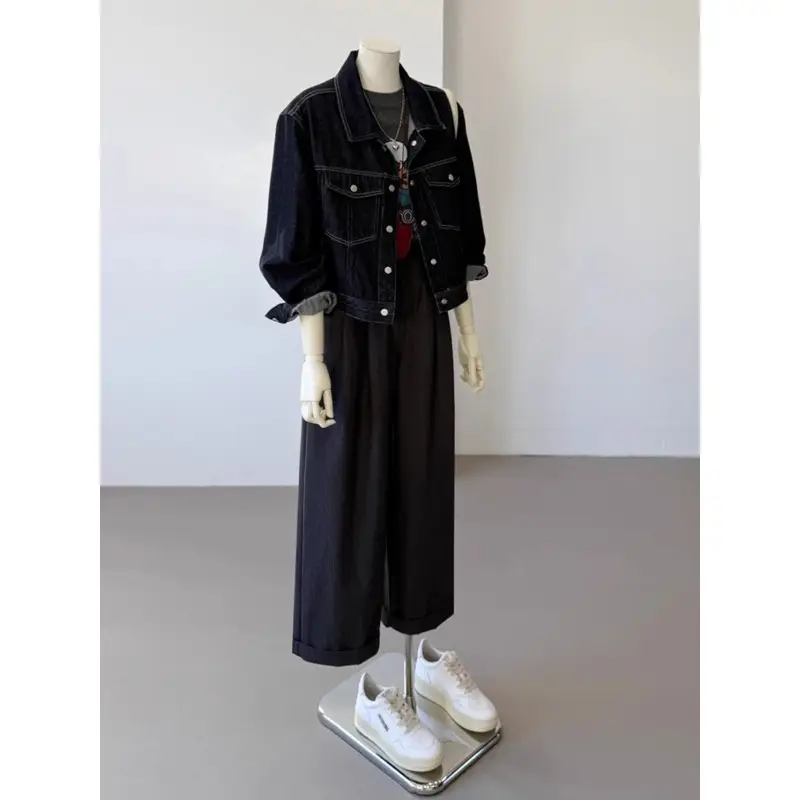 Women Denim Jacket Dark Blue Slimming Top Spring 2025